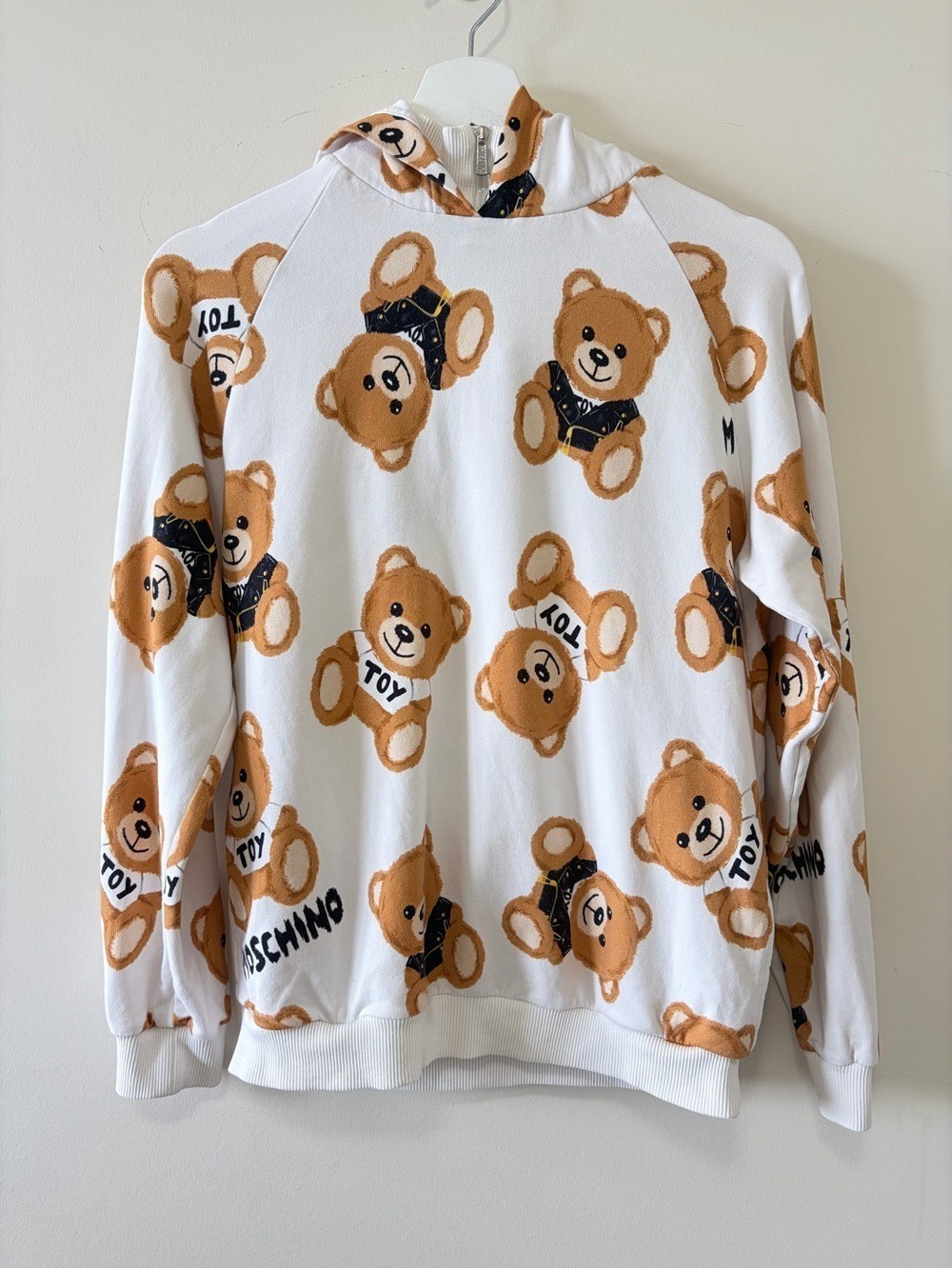 Moschino Kids White Teddy Print Cotton Hoodie 14 Yrs